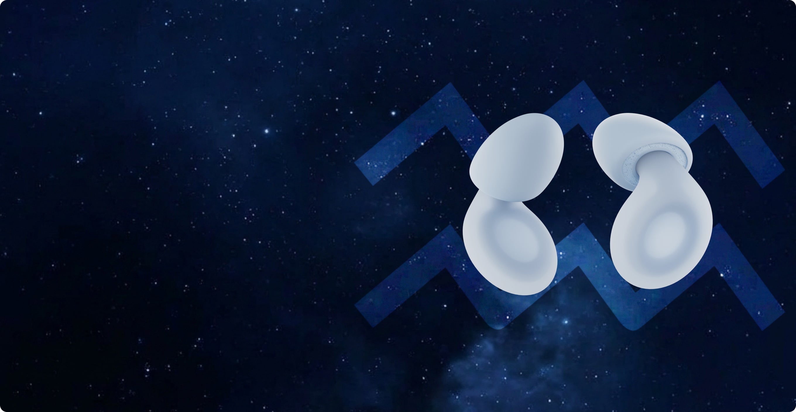 Loop Dream earplugs on a dark blue background with a starry pattern