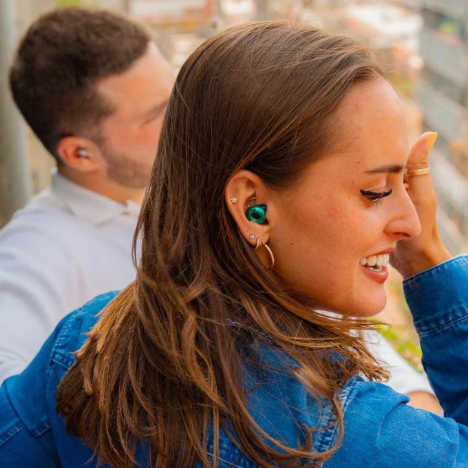 Woman wearing Loop Switch Emerald