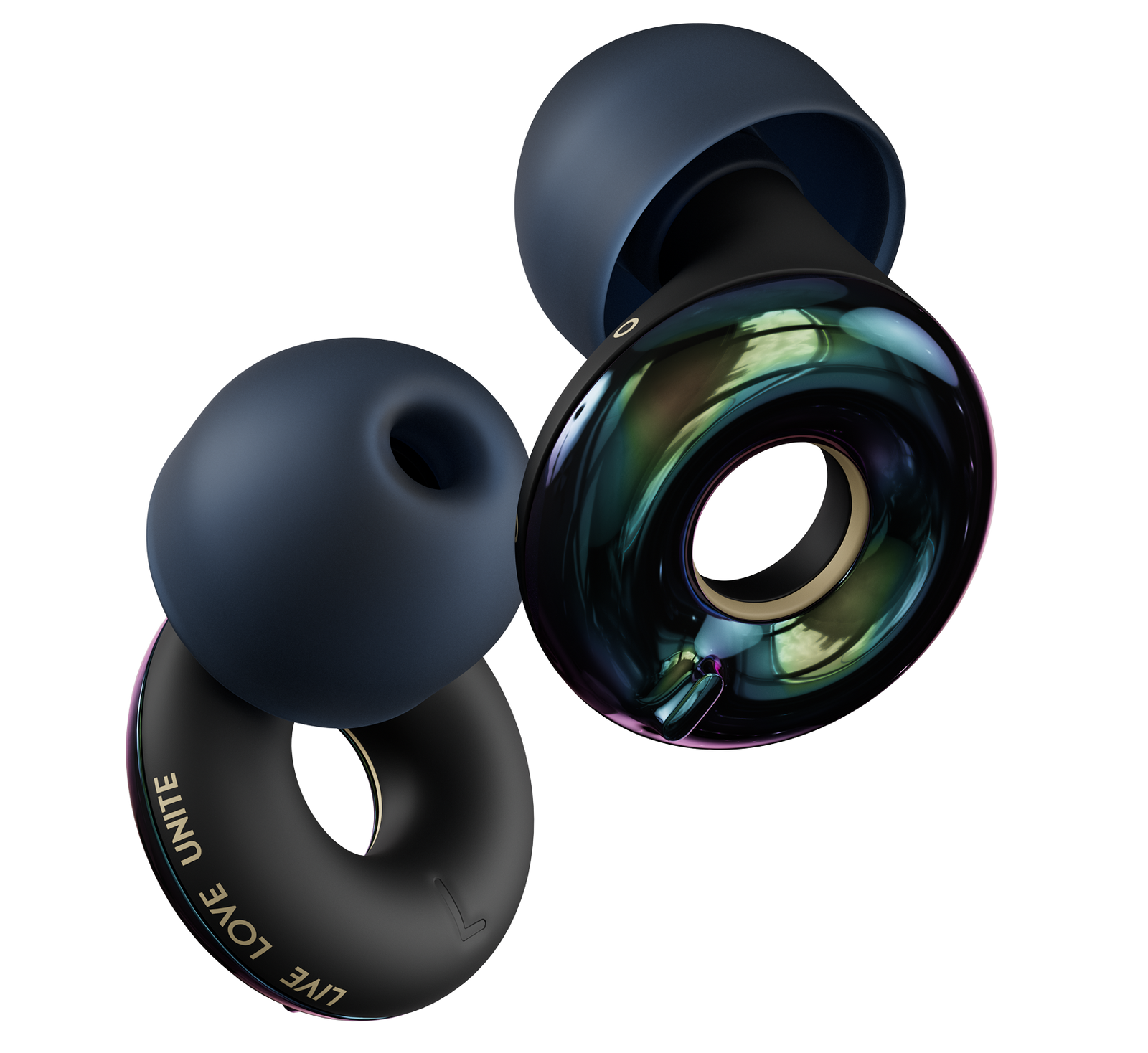 Black holographic finish Tomorrowland Partnership Loop Switch 2 earplugs